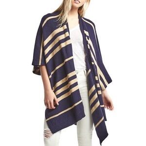 NWT Gap Navy and Tan Striped Poncho